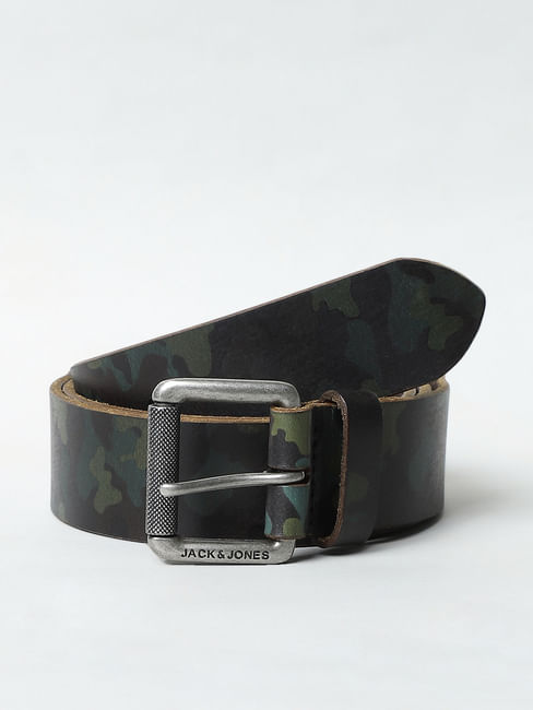 Green Camo Leather Belt