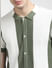 Green Striped Knit Polo Neck T-shirt