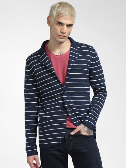 Blue Striped Knit Blazer