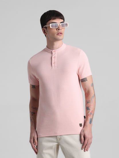 Pink Henley Knitted T-shirt