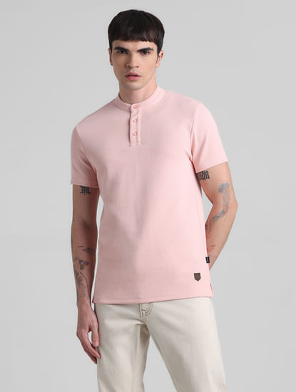 Pink Henley Knitted T-shirt