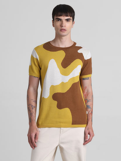 Yellow Abstract Print Jacquard T-shirt