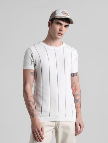 White Striped Knit T-shirt
