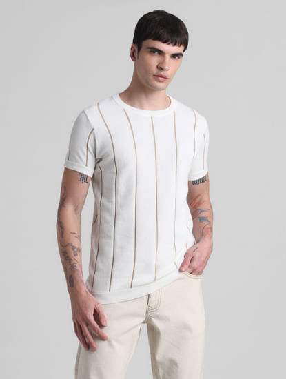 White Striped Knit T-shirt