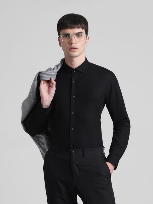 Black Knitted Full Sleeves Shirt