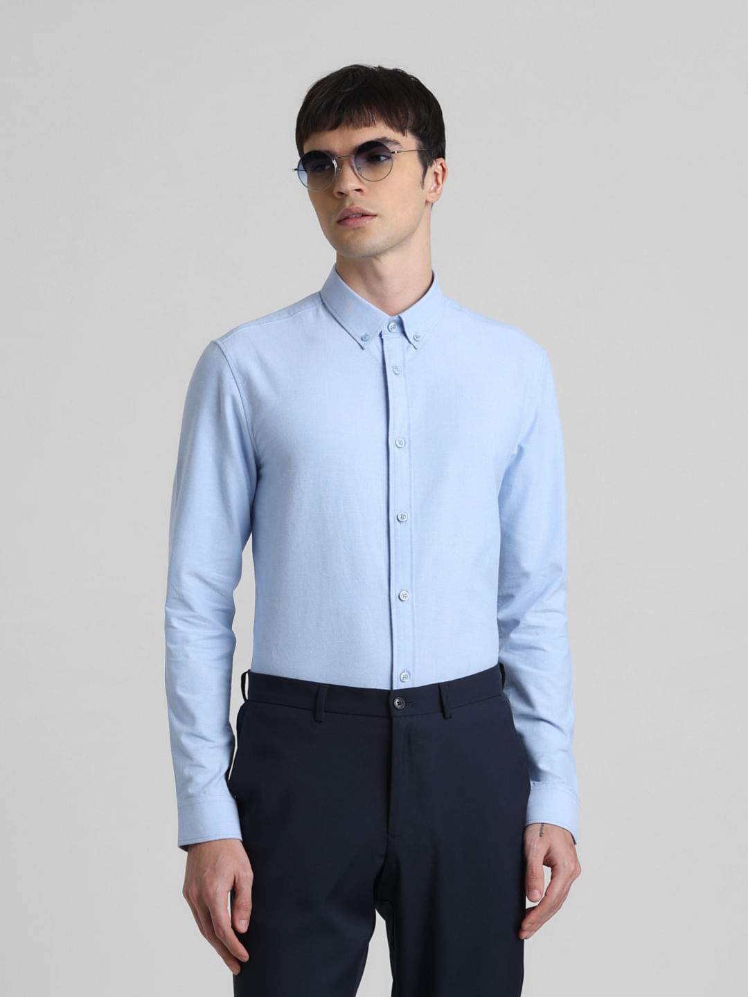 Buy Peter England Perform Light Blue Cotton Slim Fit Shirts for Mens Online  @ Tata CLiQ