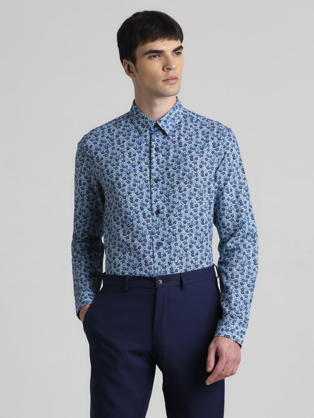 Pure Cotton Classic Collar Sateen Dress Shirt - Blue – Ron Tomson