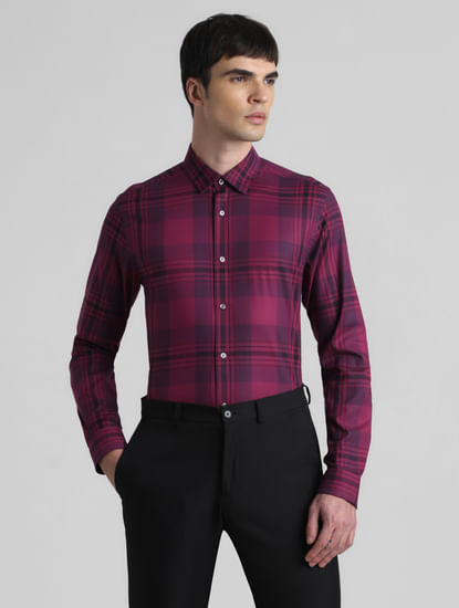 Purple Check Print Full Sleeves Shirt