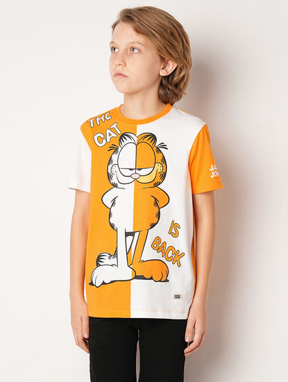 X GARFIELD Orange Printed Colourblocked T-shirt