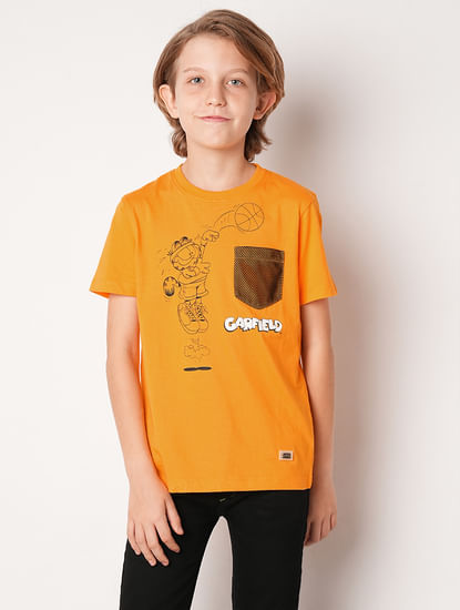 X GARFIELD Orange Printed Cotton T-shirt