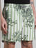 Green Striped Print Swim Shorts_415300+4