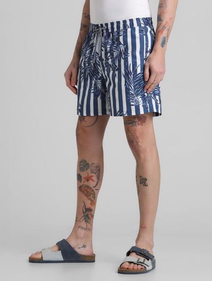 Blues Striped Print Swim Shorts