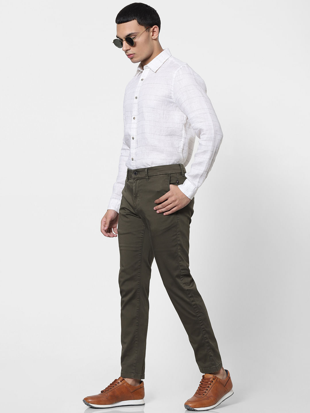 Buy Men Olive Solid Super Slim Fit Trousers Online  172843  Peter England