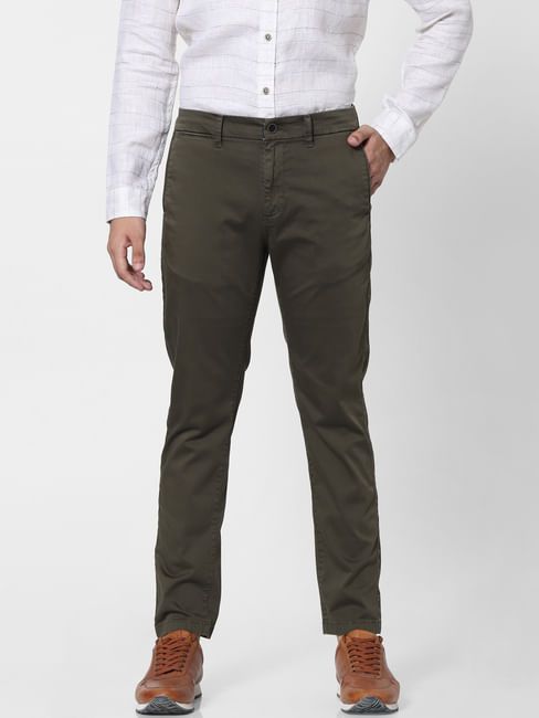 Olive Green Mid Rise Chino Pants 