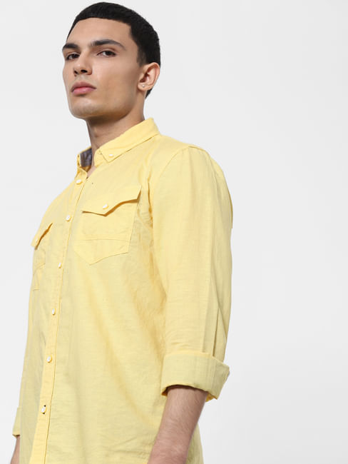 Yellow Full Sleeves Washed Linen Shirt
