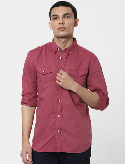 Red Full Sleeves Washed Linen Shirt