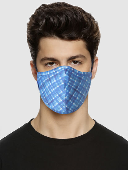 Blue Check Print Mask with 3 Changeable PM 2.5 Filter
