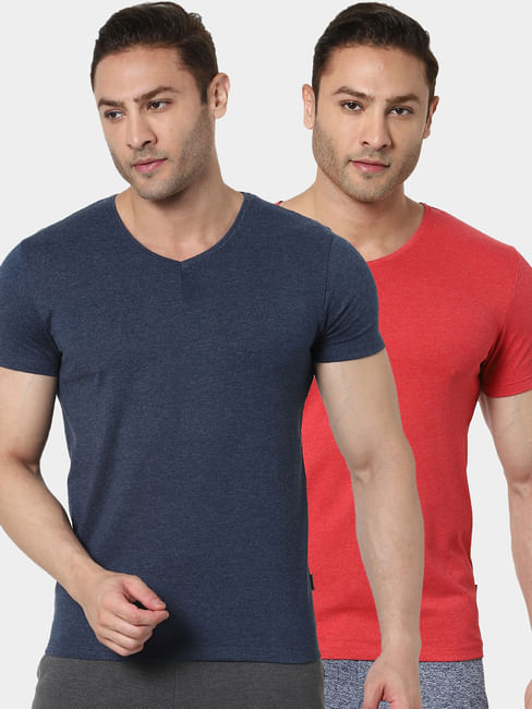 Red & Grey V Neck T-shirts - Pack of 2