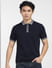 Navy Blue Knit Polo T-shirt_405191+2