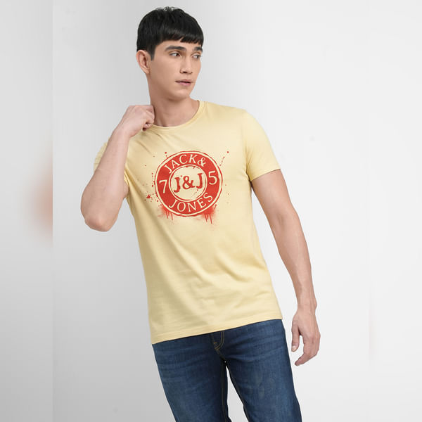 BESTSELLER CLOTHING Beige Jacquard Crew Neck T-shirt