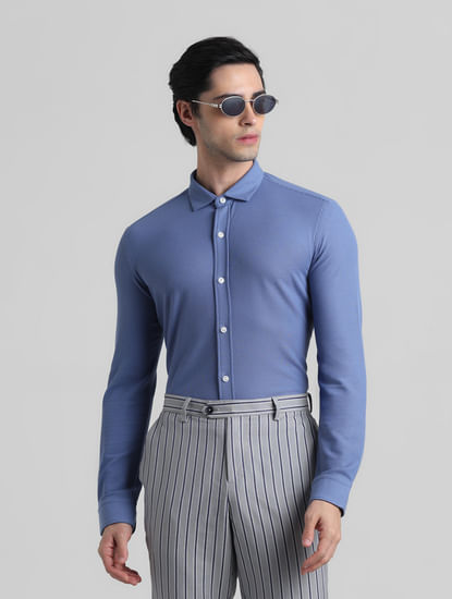 Blue Knitted Full Sleeves Shirt