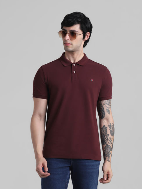 Burgundy Knitted Polo T-shirt