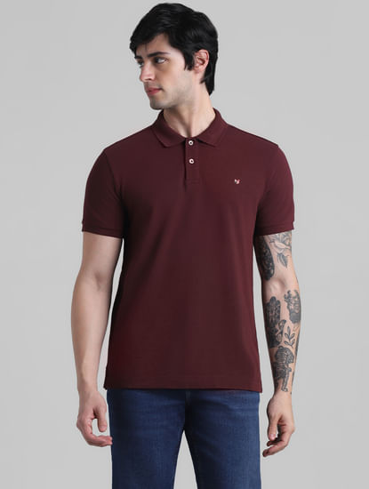 Burgundy Knitted Polo T-shirt