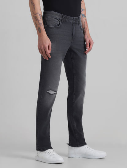 Black Low Rise Distressed Glenn Slim Fit Jeans