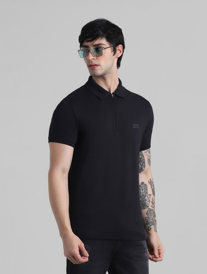 Black Zip Detail Polo T-shirt