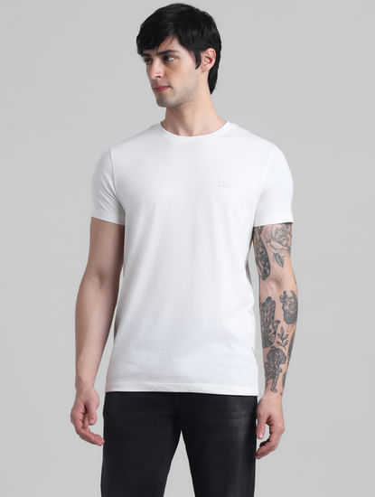 White Logo Branding Crew Neck T-shirt