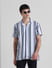 Blue Striped Short Sleeves Shirt_410954+1