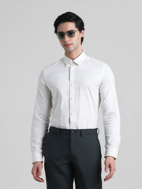White Jacquard Slim Fit Shirt