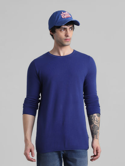 Dark Blue Knitted Cotton Pullover