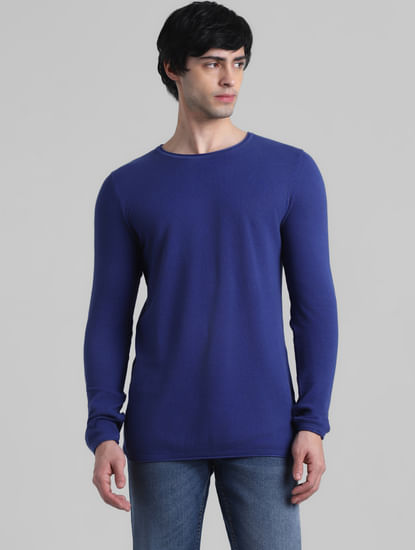 Dark Blue Knitted Cotton Pullover