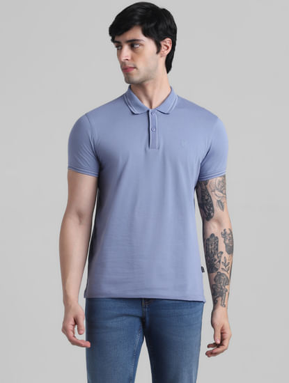 Blue Contrast Tipping Polo T-shirt