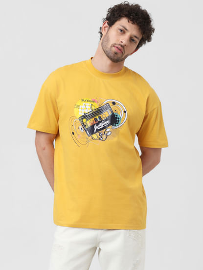 X Sunburn Yellow Printed Crew Neck T-shirt