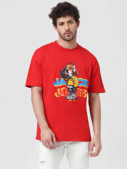 X Sunburn Red Doggo Print Crew Neck T-shirt