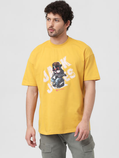 X Sunburn Yellow Dog Print Crew Neck T-shirt