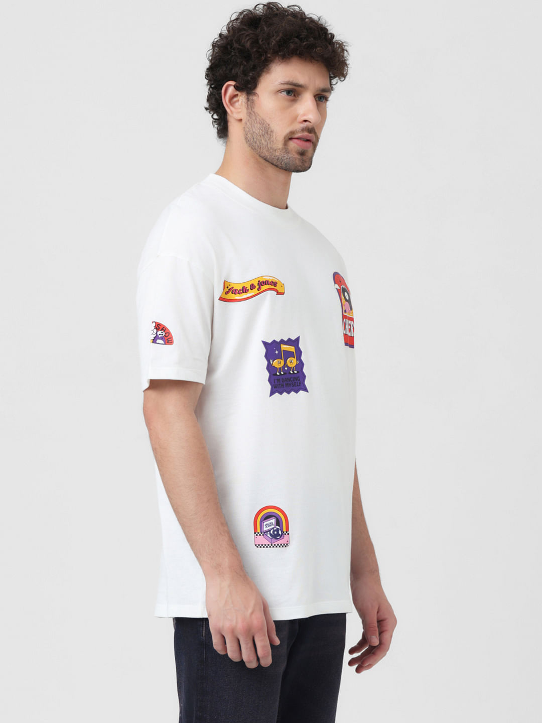 X Sunburn White Patch Print Crew Neck T-shirt