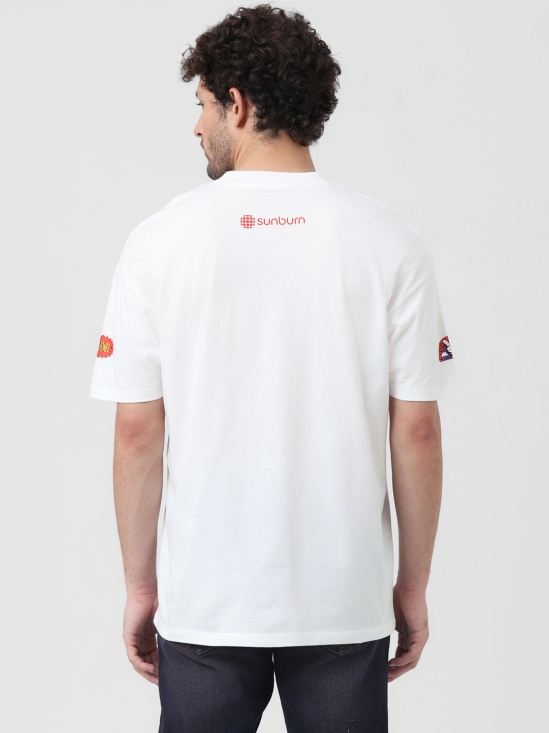 X Sunburn White Patch Print Crew Neck T-shirt