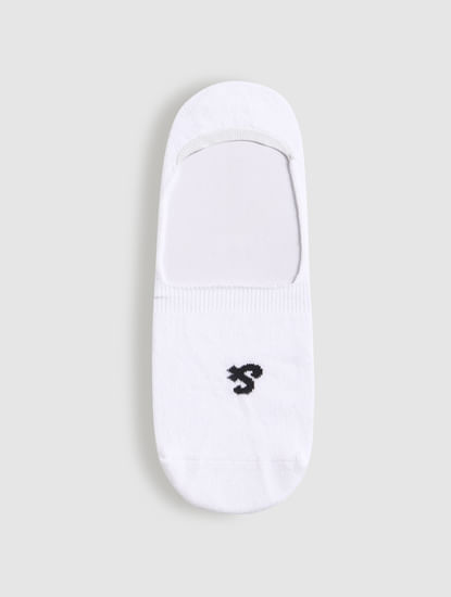 White Logo Print No Show Socks