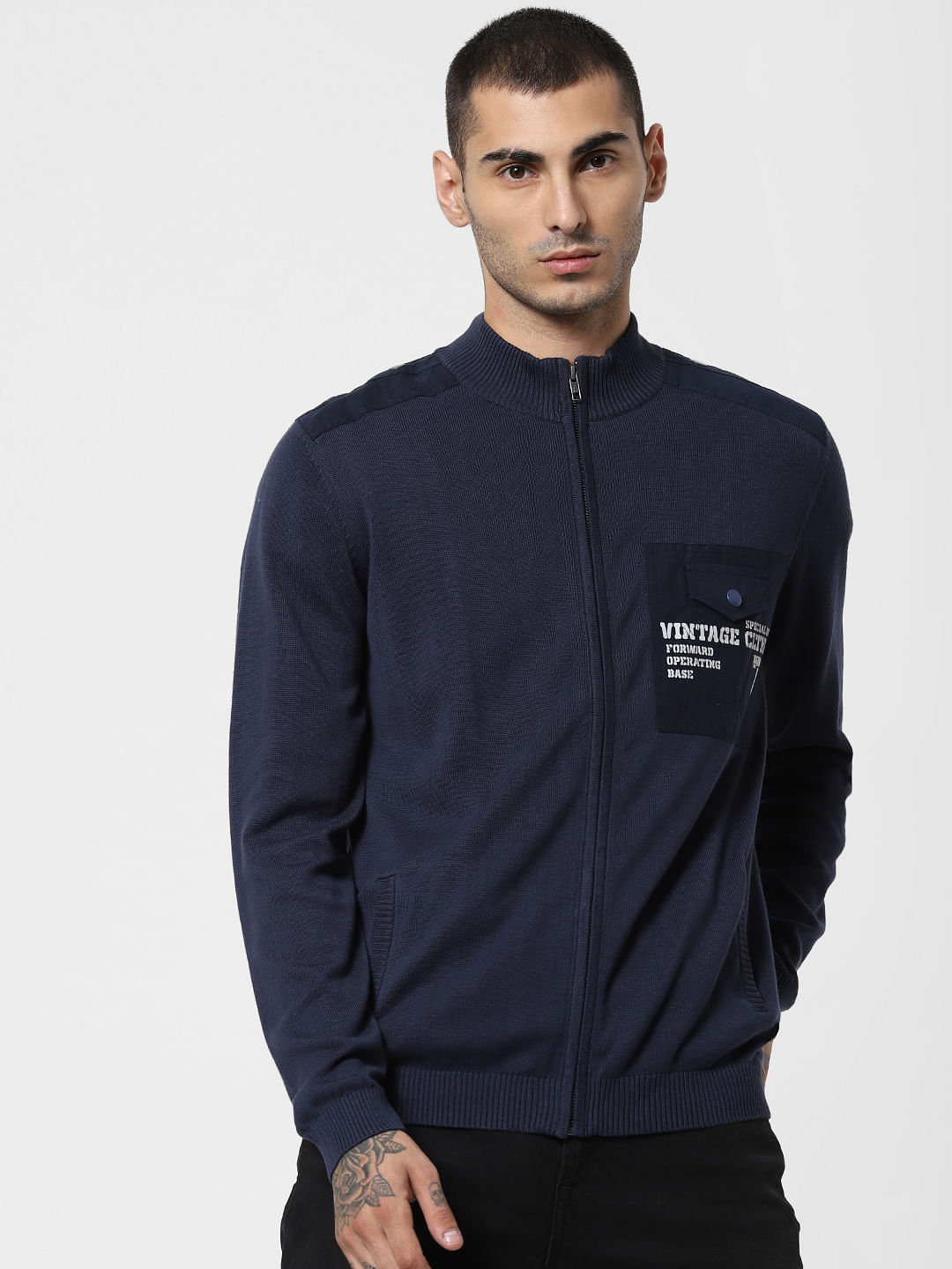 mens navy zip up cardigan
