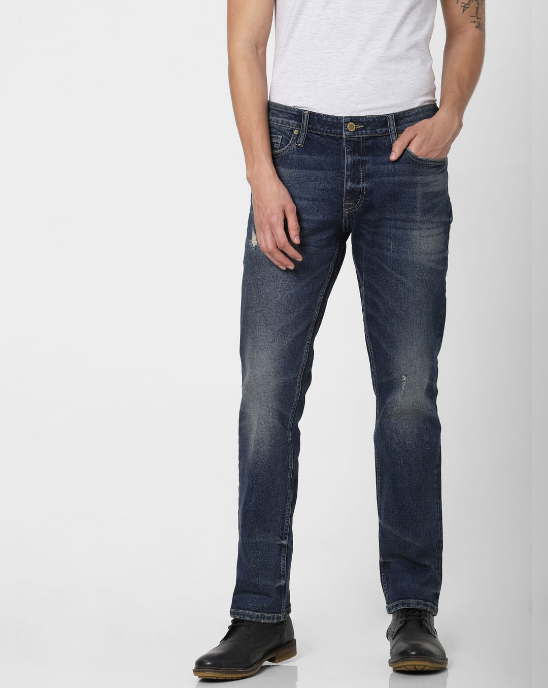 Buy Men Blue Low Rise Washed Clark Regular Fit Jeans online Jack Jones