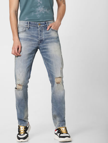 Blue Low Rise Ripped Tim Slim Fit Jeans
