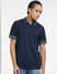Navy Blue Logo Print Polo T-shirt_405515+2