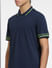 Navy Blue Logo Print Polo T-shirt_405515+5