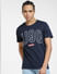 Navy Blue Logo Print Crew Neck T-shirt_405518+2