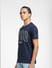 Navy Blue Logo Print Crew Neck T-shirt_405518+3