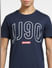 Navy Blue Logo Print Crew Neck T-shirt_405518+5