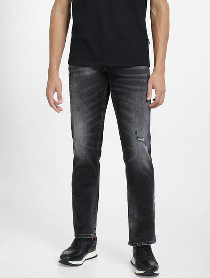 Black Mid Rise Distressed Clark Regular Fit Jeans